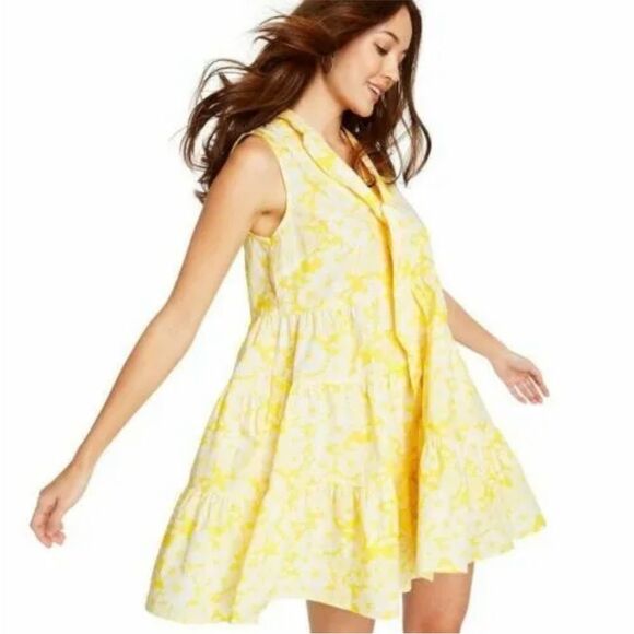 Lisa Marie Fernandez X Target Yellow Floral Tiered Trapeze Dress Sz Large - Picture 1 of 10
